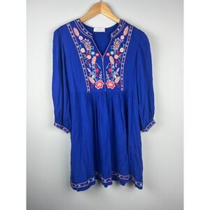 Solitaire Royal Blue Floral Embroidered Rayon Boho Mini Dress 21-152 Womens